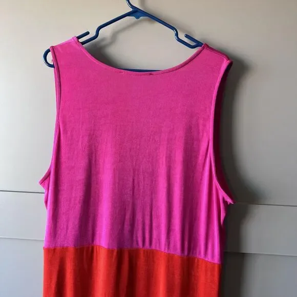 Nina Parker Dress Womens 3X Pink Red Colorblock Sleeveless Ruched Tulip Hem Maxi - Picture 6 of 9